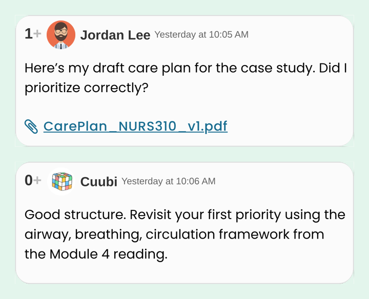 Submission feedback synthetic course screenshot